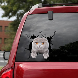 Scottish Fold Cat Crack Window Decal Custom 3d Car Decal Vinyl Aesthetic Decal Funny Stickers Home Decor Gift Ideas Car Vinyl Decal Sticker Window Decals, Peel and Stick Wall Decals 18x18IN 2PCS