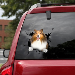 Shetland Sheepdog Crack Window Decal Custom 3d Car Decal Vinyl Aesthetic Decal Funny Stickers Cute Gift Ideas Ae11056 Car Vinyl Decal Sticker Window Decals, Peel and Stick Wall Decals 18x18IN 2PCS