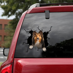 Shetland Sheepdog Crack Window Decal Custom 3d Car Decal Vinyl Aesthetic Decal Funny Stickers Cute Gift Ideas Ae11055 Car Vinyl Decal Sticker Window Decals, Peel and Stick Wall Decals 18x18IN 2PCS