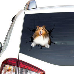 Shetland Sheepdog Crack Window Decal Custom 3d Car Decal Vinyl Aesthetic Decal Funny Stickers Cute Gift Ideas Ae11056 Car Vinyl Decal Sticker Window Decals, Peel and Stick Wall Decals