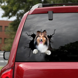 Shetland Sheepdog Crack Window Decal Custom 3d Car Decal Vinyl Aesthetic Decal Funny Stickers Cute Gift Ideas Ae11059 Car Vinyl Decal Sticker Window Decals, Peel and Stick Wall Decals 18x18IN 2PCS