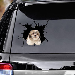 Shih Tzu Dog Breeds Dogs Crack Sticker Funny Christmas Car Vinyl Decal Sticker Window Decals, Peel and Stick Wall Decals