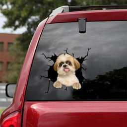 Shih Tzu Dog Breeds Dogs Decal Crack Cutest 60th Birthday Ideas Car Vinyl Decal Sticker Window Decals, Peel and Stick Wall Decals 18x18IN 2PCS