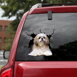 Shih Tzu Dog Breeds Dogs Puppy Crack Window Decal Custom 3d Car Decal Vinyl Aesthetic Decal Funny Stickers Cute Gift Ideas Ae11073 Car Vinyl Decal Sticker Window Decals, Peel and Stick Wall Decals 18x18IN 2PCS