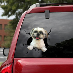 Shih Tzu Dog Breeds Dogs Puppy Crack Window Decal Custom 3d Car Decal Vinyl Aesthetic Decal Funny Stickers Cute Gift Ideas Ae11076 Car Vinyl Decal Sticker Window Decals, Peel and Stick Wall Decals 18x18IN 2PCS