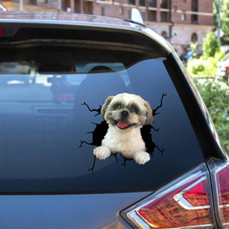 Shih Tzu Dog Breeds Dogs Puppy Crack Window Decal Custom 3d Car Decal Vinyl Aesthetic Decal Funny Stickers Cute Gift Ideas Ae11076 Car Vinyl Decal Sticker Window Decals, Peel and Stick Wall Decals 12x12IN 2PCS