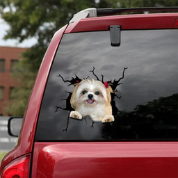 Shih Tzu Dog Breeds Dogs Puppy Crack Window Decal Custom 3d Car Decal Vinyl Aesthetic Decal Funny Stickers Cute Gift Ideas Ae11079 Car Vinyl Decal Sticker Window Decals, Peel and Stick Wall Decals 18x18IN 2PCS
