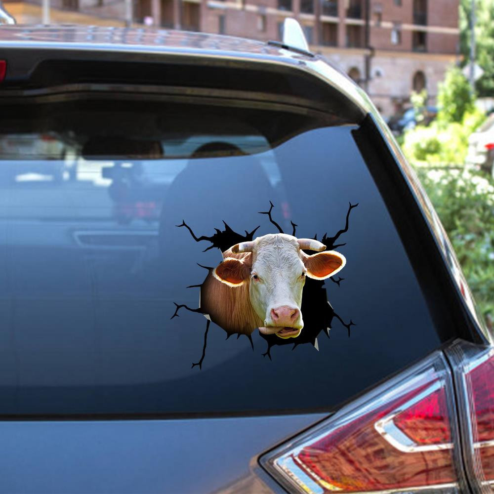 Simmental Cow Crack Window Decal Custom 3d Car Decal Vinyl Aesthetic Decal Funny Stickers Home Decor Gift Ideas Car Vinyl Decal Sticker Window Decals, Peel and Stick Wall Decals 12x12IN 2PCS