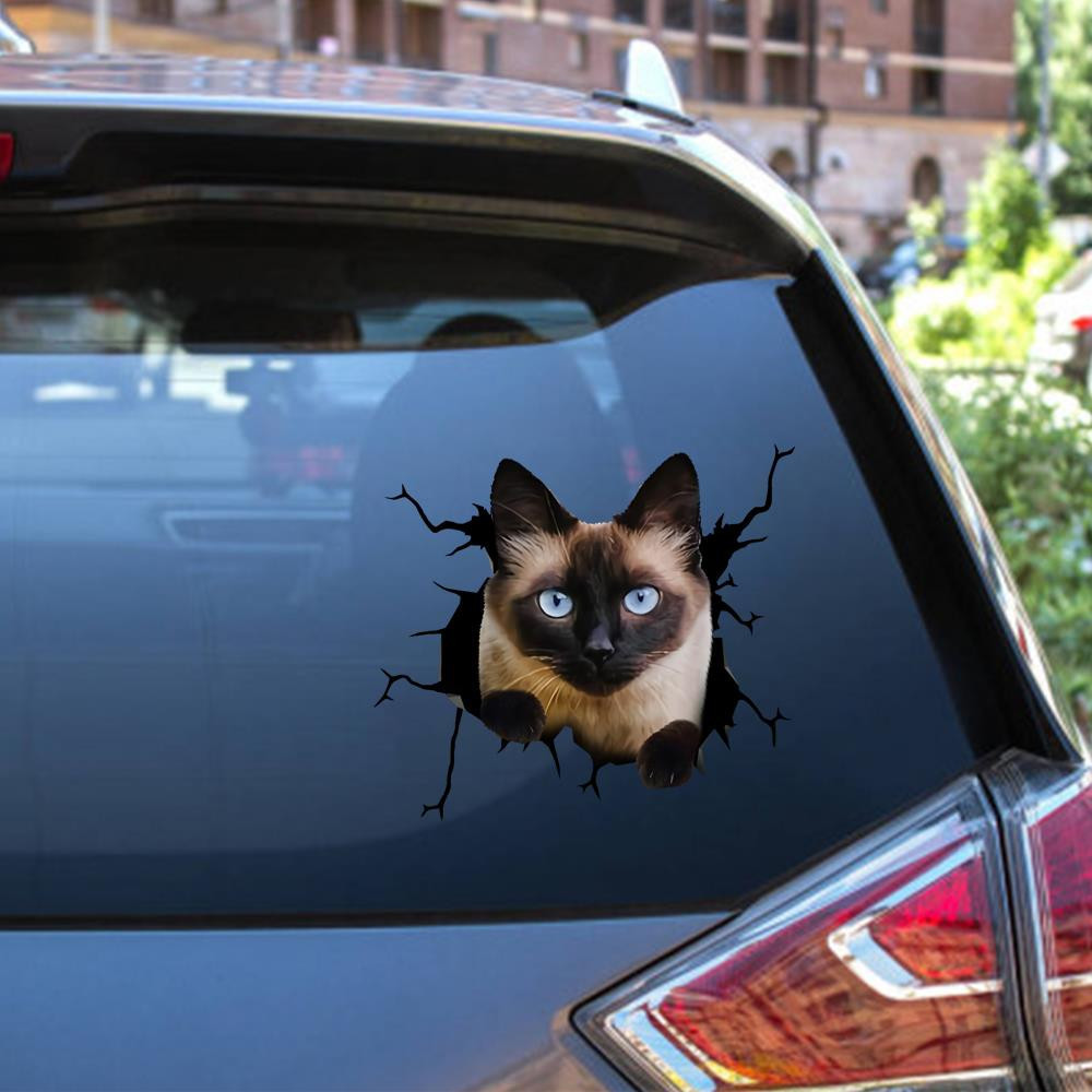 Siamese Cat Crack Window Decal Custom 3d Car Decal Vinyl Aesthetic Decal Funny Stickers Home Decor Gift Ideas Car Vinyl Decal Sticker Window Decals, Peel and Stick Wall Decals 12x12IN 2PCS