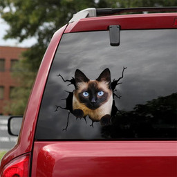 Siamese Cat Crack Window Decal Custom 3d Car Decal Vinyl Aesthetic Decal Funny Stickers Home Decor Gift Ideas Car Vinyl Decal Sticker Window Decals, Peel and Stick Wall Decals 18x18IN 2PCS