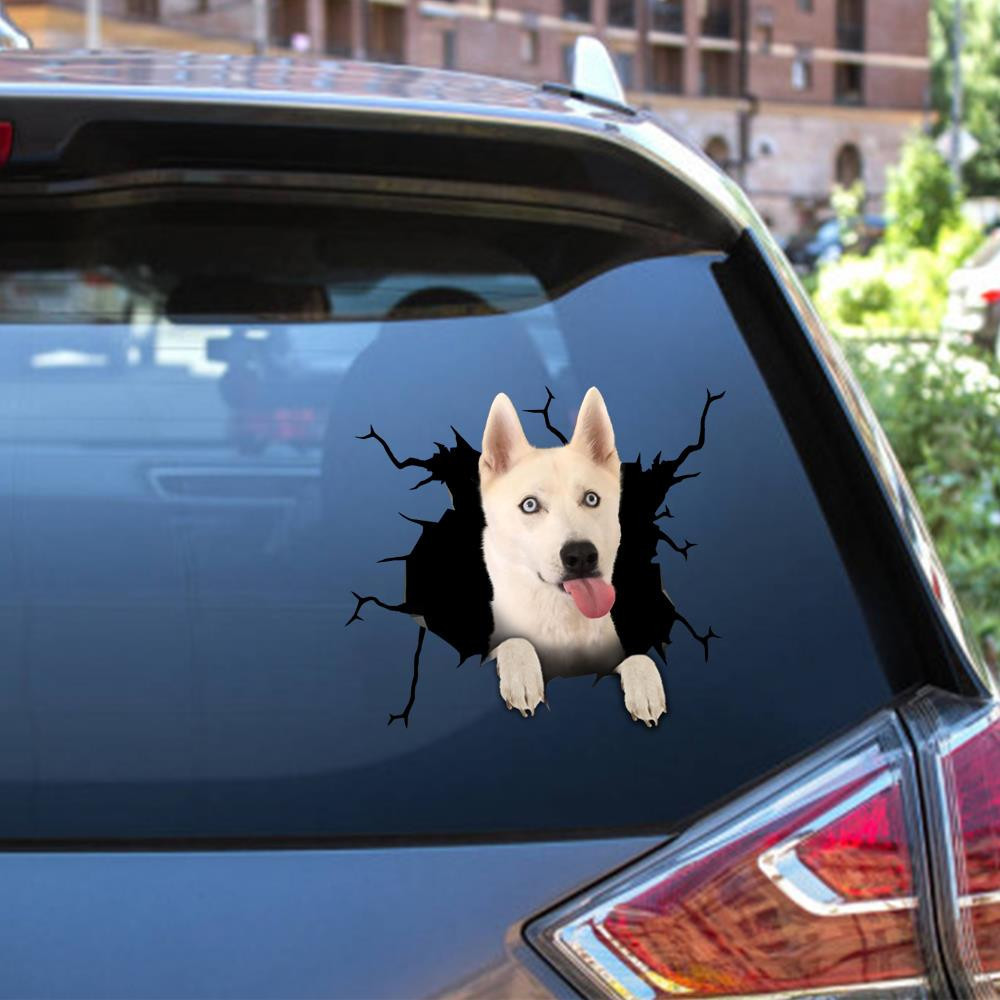 Siberian Husky Crack Window Decal Custom 3d Car Decal Vinyl Aesthetic Decal Funny Stickers Cute Gift Ideas Ae11090 Car Vinyl Decal Sticker Window Decals, Peel and Stick Wall Decals 12x12IN 2PCS