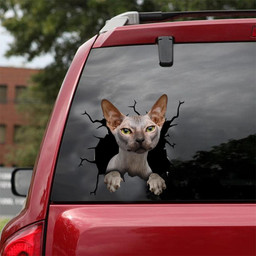 Sphynx Cat Crack Window Decal Custom 3d Car Decal Vinyl Aesthetic Decal Funny Stickers Cute Gift Ideas Ae11106 Car Vinyl Decal Sticker Window Decals, Peel and Stick Wall Decals 18x18IN 2PCS