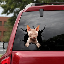 Sphynx Cat Crack Window Decal Custom 3d Car Decal Vinyl Aesthetic Decal Funny Stickers Cute Gift Ideas Ae11108 Car Vinyl Decal Sticker Window Decals, Peel and Stick Wall Decals 18x18IN 2PCS