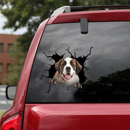 St. Bernard Crack Window Decal Custom 3d Car Decal Vinyl Aesthetic Decal Funny Stickers Cute Gift Ideas Ae11110 Car Vinyl Decal Sticker Window Decals, Peel and Stick Wall Decals 18x18IN 2PCS