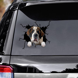 St. Bernard Crack Window Decal Custom 3d Car Decal Vinyl Aesthetic Decal Funny Stickers Home Decor Gift Ideas Car Vinyl Decal Sticker Window Decals, Peel and Stick Wall Decals