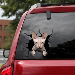 Sphynx Cat Crack Window Decal Custom 3d Car Decal Vinyl Aesthetic Decal Funny Stickers Cute Gift Ideas Ae11104 Car Vinyl Decal Sticker Window Decals, Peel and Stick Wall Decals 18x18IN 2PCS
