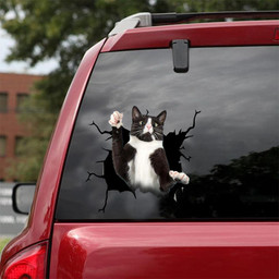 Tuxedo Cat Crack Window Decal Custom 3d Car Decal Vinyl Aesthetic Decal Funny Stickers Home Decor Gift Ideas Car Vinyl Decal Sticker Window Decals, Peel and Stick Wall Decals 18x18IN 2PCS