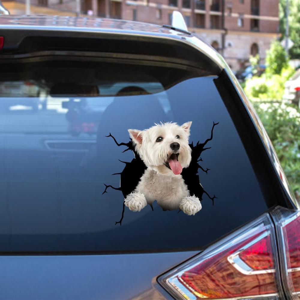 West Highland White Terrier Crack Window Decal Custom 3d Car Decal Vinyl Aesthetic Decal Funny Stickers Cute Gift Ideas Ae11188 Car Vinyl Decal Sticker Window Decals, Peel and Stick Wall Decals 12x12IN 2PCS