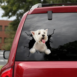 West Highland White Terrier Crack Window Decal Custom 3d Car Decal Vinyl Aesthetic Decal Funny Stickers Cute Gift Ideas Ae11188 Car Vinyl Decal Sticker Window Decals, Peel and Stick Wall Decals 18x18IN 2PCS