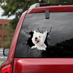 West Highland White Terrier Crack Window Decal Custom 3d Car Decal Vinyl Aesthetic Decal Funny Stickers Cute Gift Ideas Ae11189 Car Vinyl Decal Sticker Window Decals, Peel and Stick Wall Decals 18x18IN 2PCS