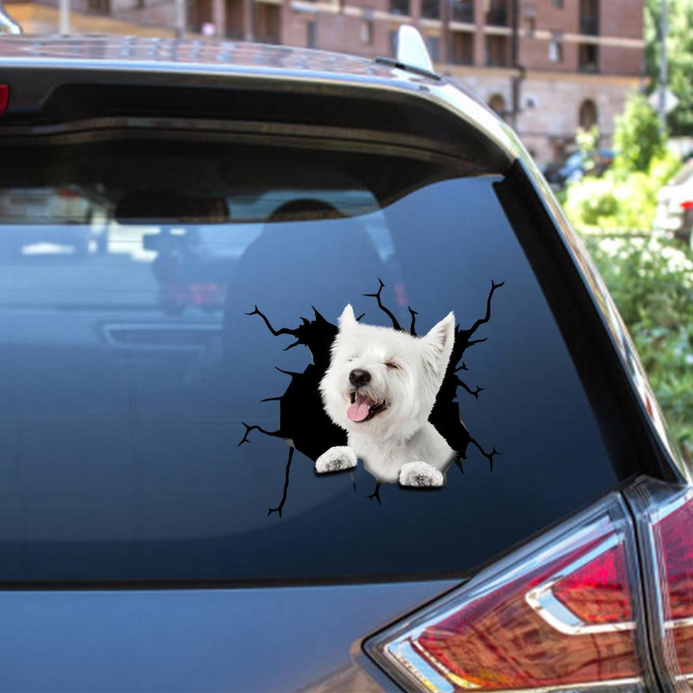 West Highland White Terrier Crack Window Decal Custom 3d Car Decal Vinyl Aesthetic Decal Funny Stickers Cute Gift Ideas Ae11189 Car Vinyl Decal Sticker Window Decals, Peel and Stick Wall Decals 12x12IN 2PCS