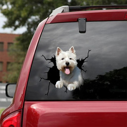 West Highland White Terrier Crack Window Decal Custom 3d Car Decal Vinyl Aesthetic Decal Funny Stickers Cute Gift Ideas Ae11190 Car Vinyl Decal Sticker Window Decals, Peel and Stick Wall Decals 18x18IN 2PCS