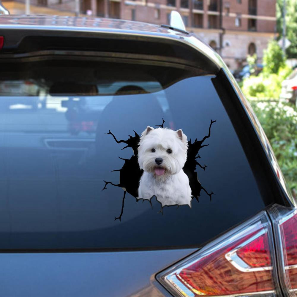 Westie Crack Window Decal Custom 3d Car Decal Vinyl Aesthetic Decal Funny Stickers Home Decor Gift Ideas Car Vinyl Decal Sticker Window Decals, Peel and Stick Wall Decals 12x12IN 2PCS