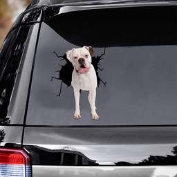 White Boxer Dog Breeds Dogs Puppy Crack Window Decal Custom 3d Car Decal Vinyl Aesthetic Decal Funny Stickers Cute Gift Ideas Ae11200 Car Vinyl Decal Sticker Window Decals, Peel and Stick Wall Decals