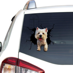 West Highland White Terrier Crack Window Decal Custom 3d Car Decal Vinyl Aesthetic Decal Funny Stickers Cute Gift Ideas Ae11191 Car Vinyl Decal Sticker Window Decals, Peel and Stick Wall Decals