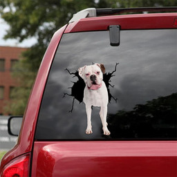 White Boxer Dog Breeds Dogs Puppy Crack Window Decal Custom 3d Car Decal Vinyl Aesthetic Decal Funny Stickers Cute Gift Ideas Ae11200 Car Vinyl Decal Sticker Window Decals, Peel and Stick Wall Decals 18x18IN 2PCS