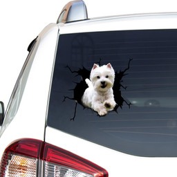 West Highland White Terrier Crack Window Decal Custom 3d Car Decal Vinyl Aesthetic Decal Funny Stickers Cute Gift Ideas Ae11186 Car Vinyl Decal Sticker Window Decals, Peel and Stick Wall Decals