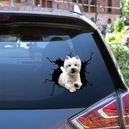 West Highland White Terrier Crack Window Decal Custom 3d Car Decal Vinyl Aesthetic Decal Funny Stickers Cute Gift Ideas Ae11186 Car Vinyl Decal Sticker Window Decals, Peel and Stick Wall Decals 12x12IN 2PCS