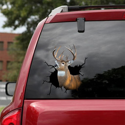 White Tail Deer Crack Window Decal Custom 3d Car Decal Vinyl Aesthetic Decal Funny Stickers Home Decor Gift Ideas Car Vinyl Decal Sticker Window Decals, Peel and Stick Wall Decals 18x18IN 2PCS