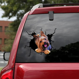 Yorkshire Dog Breeds Dogs Puppy Crack Window Decal Custom 3d Car Decal Vinyl Aesthetic Decal Funny Stickers Cute Gift Ideas Ae11219 Car Vinyl Decal Sticker Window Decals, Peel and Stick Wall Decals 18x18IN 2PCS