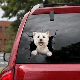 West Highland White Terrier Crack Window Decal Custom 3d Car Decal Vinyl Aesthetic Decal Funny Stickers Cute Gift Ideas Ae11192 Car Vinyl Decal Sticker Window Decals, Peel and Stick Wall Decals 18x18IN 2PCS