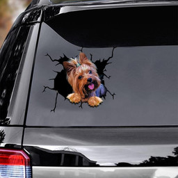 Yorkshire Dog Breeds Dogs Puppy Crack Window Decal Custom 3d Car Decal Vinyl Aesthetic Decal Funny Stickers Cute Gift Ideas Ae11219 Car Vinyl Decal Sticker Window Decals, Peel and Stick Wall Decals