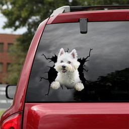 West Highland White Terrier Crack Window Decal Custom 3d Car Decal Vinyl Aesthetic Decal Funny Stickers Home Decor Gift Ideas Car Vinyl Decal Sticker Window Decals, Peel and Stick Wall Decals 18x18IN 2PCS