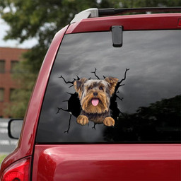 Yorkshire Dog Breeds Dogs Puppy Crack Window Decal Custom 3d Car Decal Vinyl Aesthetic Decal Funny Stickers Cute Gift Ideas Ae11216 Car Vinyl Decal Sticker Window Decals, Peel and Stick Wall Decals 18x18IN 2PCS