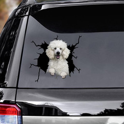 White Poodle Dog Breeds Dogs Puppy Crack Window Decal Custom 3d Car Decal Vinyl Aesthetic Decal Funny Stickers Home Decor Gift Ideas Car Vinyl Decal Sticker Window Decals, Peel and Stick Wall Decals
