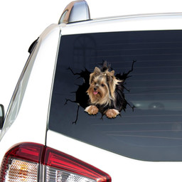 Yorkshire Dog Breeds Dogs Puppy Crack Window Decal Custom 3d Car Decal Vinyl Aesthetic Decal Funny Stickers Cute Gift Ideas Ae11223 Car Vinyl Decal Sticker Window Decals, Peel and Stick Wall Decals