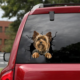 Yorkshire Dog Breeds Dogs Puppy Crack Window Decal Custom 3d Car Decal Vinyl Aesthetic Decal Funny Stickers Cute Gift Ideas Ae11213 Car Vinyl Decal Sticker Window Decals, Peel and Stick Wall Decals 18x18IN 2PCS