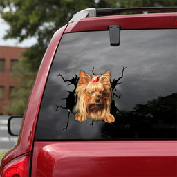 Yorkshire Dog Breeds Dogs Puppy Crack Window Decal Custom 3d Car Decal Vinyl Aesthetic Decal Funny Stickers Home Decor Gift Ideas Car Vinyl Decal Sticker Window Decals, Peel and Stick Wall Decals 18x18IN 2PCS
