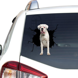 White Boxer Dog Breeds Dogs Puppy Crack Window Decal Custom 3d Car Decal Vinyl Aesthetic Decal Funny Stickers Cute Gift Ideas Ae11199 Car Vinyl Decal Sticker Window Decals, Peel and Stick Wall Decals