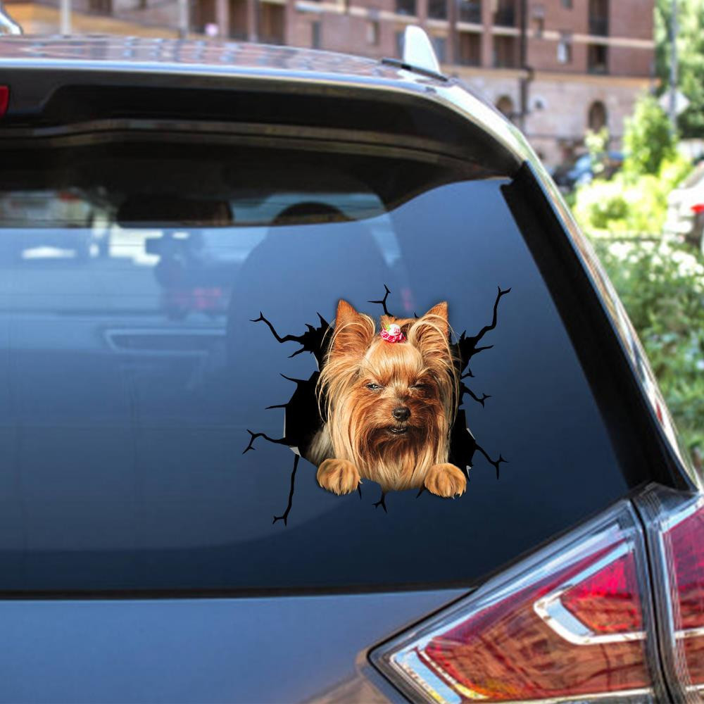Yorkshire Dog Breeds Dogs Puppy Crack Window Decal Custom 3d Car Decal Vinyl Aesthetic Decal Funny Stickers Home Decor Gift Ideas Car Vinyl Decal Sticker Window Decals, Peel and Stick Wall Decals 12x12IN 2PCS