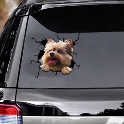 Yorkshire Dog Breeds Dogs Puppy Crack Window Decal Custom 3d Car Decal Vinyl Aesthetic Decal Funny Stickers Cute Gift Ideas Ae11222 Car Vinyl Decal Sticker Window Decals, Peel and Stick Wall Decals