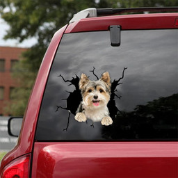 Yorkshire Dog Breeds Dogs Puppy Crack Window Decal Custom 3d Car Decal Vinyl Aesthetic Decal Funny Stickers Cute Gift Ideas Ae11215 Car Vinyl Decal Sticker Window Decals, Peel and Stick Wall Decals 18x18IN 2PCS
