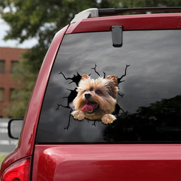 Yorkshire Dog Breeds Dogs Puppy Crack Window Decal Custom 3d Car Decal Vinyl Aesthetic Decal Funny Stickers Cute Gift Ideas Ae11222 Car Vinyl Decal Sticker Window Decals, Peel and Stick Wall Decals 18x18IN 2PCS