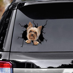 Yorkshire Dog Breeds Dogs Puppy Crack Window Decal Custom 3d Car Decal Vinyl Aesthetic Decal Funny Stickers Cute Gift Ideas Ae11218 Car Vinyl Decal Sticker Window Decals, Peel and Stick Wall Decals