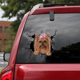 Yorkshire Dog Breeds Dogs Puppy Crack Window Decal Custom 3d Car Decal Vinyl Aesthetic Decal Funny Stickers Cute Gift Ideas Ae11221 Car Vinyl Decal Sticker Window Decals, Peel and Stick Wall Decals 18x18IN 2PCS