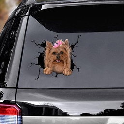 Yorkshire Dog Breeds Dogs Puppy Crack Window Decal Custom 3d Car Decal Vinyl Aesthetic Decal Funny Stickers Cute Gift Ideas Ae11221 Car Vinyl Decal Sticker Window Decals, Peel and Stick Wall Decals